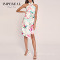 Printed Twist Halter Bodycon Custom Logo Short Dinner Ladies Dresses Women